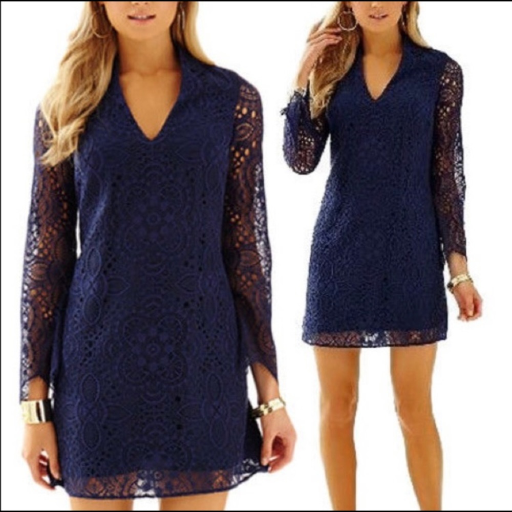 NWT Lilly Pulitzer Felicity Navy Sunburst Lace Dress Size 0 Gorgeous!!!
